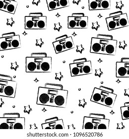 Boombox stereo and stars pattern