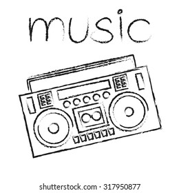 boombox vector drawing illustration retro sketch art