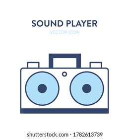 Boombox vector icon. Vector illustration of a retro sound player, tape recorder with large speakers. Retro portable stereo radio cassette recorder, portable music player