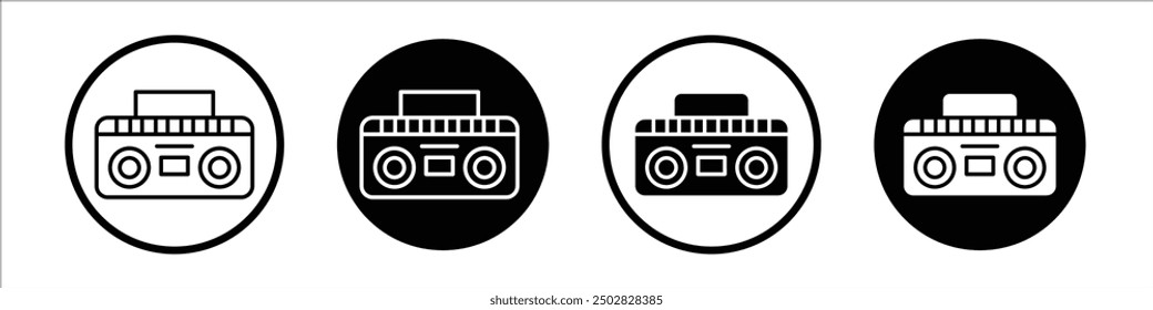 Boombox vector icon set black filled and outlined style.