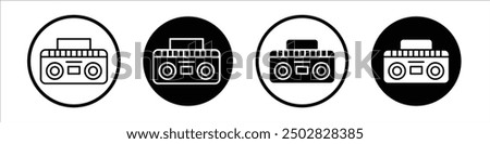 Boombox vector icon set black filled and outlined style.