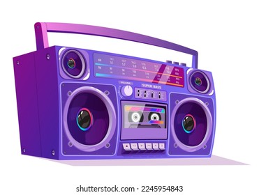 Ilustración vectorial Boombox. Tecnología de los 80. Reproductor musical de los años 90. Ilustración de boombox de estilo retro de los años 90.