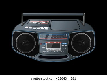 Ilustración vectorial Boombox. Tecnología de los 80. Reproductor musical de los años 90. Ilustración de boombox de estilo retro de los años 90.