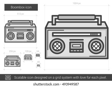 Boombox vector line icon isolated on white background. Boombox line icon for infographic, website or app. Scalable icon designed on a grid system.