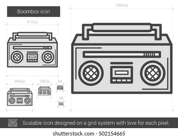 Icono de línea vectorial Boombox aislado en fondo blanco. Icono de línea Boombox para infografía, sitio web o aplicación. Icono escalable diseñado en un sistema de cuadrícula.