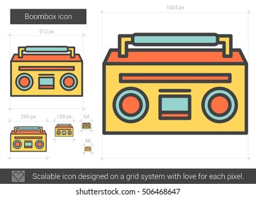 Boombox vector line icon isolated on white background. Boombox line icon for infographic, website or app. Scalable icon designed on a grid system.