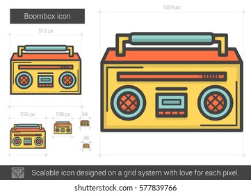 Icono de línea vectorial Boombox aislado en fondo blanco. Icono de línea Boombox para infografía, sitio web o aplicación. Icono escalable diseñado en un sistema de cuadrícula.