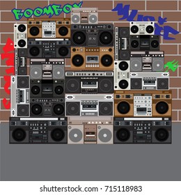 Boombox Wall With Graphite. Vector Illustration Background.