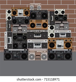 Boombox Wall. Vector Illustration Background.