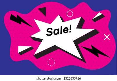 Boom,comic speech bubble. Banner sale poster and sticker concept, memphis geometric style with text.Message with cloud talk for web.Vector Illustration.lightning on blue