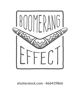 Boomerang Effect Logotype, Vector Graphic Art Shape, Monochrome Retro Style Badge Design, Illustration Isolated On White Background.