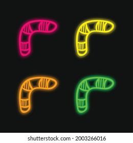 Boomerang four color glowing neon vector icon