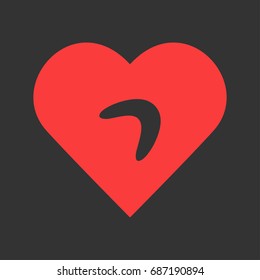 Boomerang icon flat. Simple pictogram on heart background. Vector illustration symbol