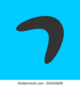 Boomerang icon flat. Simple vector black pictogram on blue background
