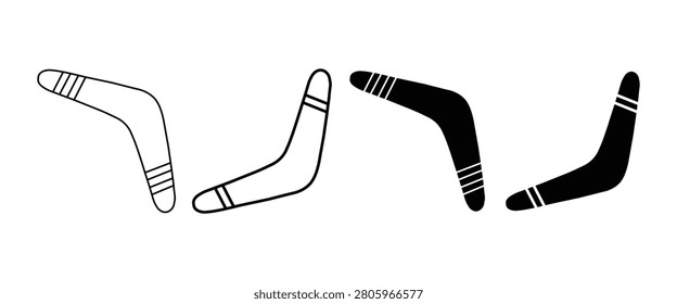 Boomerang Icon Set  Returning Throwing Tool, Australian Symbol, Outdoor Sport Equipment, Outline  Silhouette Vector Collection
