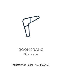 Boomerang icon. Thin linear boomerang outline icon isolated on white background from stone age collection. Line vector sign, symbol for web and mobile