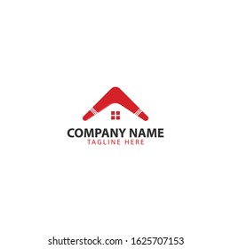 boomerang roofing logo with combining boomerang in rood shape and a window in minimal and modern style