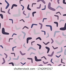 Boomerang seamless pattern on pink background. Abstract shape endless wallpaper. Decorative backdrop for fabric design, textile print, wrapping. Vector illustration.
