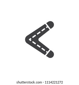 Boomerang vector icon. filled flat sign for mobile concept and web design. Australian boomerang simple solid icon. Symbol, logo illustration. Pixel perfect vector graphics