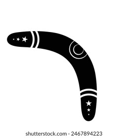 Icono de Vector boomerang. Signo de karma. Arma vieja. Silueta negra. Herramienta de lanzamiento tradicional aborigen y símbolo cultural.