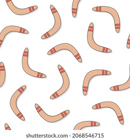 Boomerangs Seamless Pattern On A White Background. Wooden Boomerang Theme Illustration