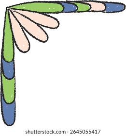 A boomerang-shaped pattern with alternating curved segments in a sketchy style. The corner design features overlapping elements creating a dynamic visual effect. Cartoon vector illustration.
