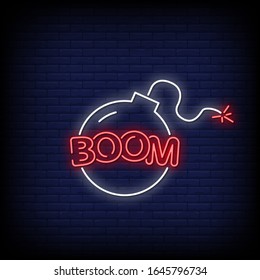 "Boom"Neon Sign Style Text Vector.