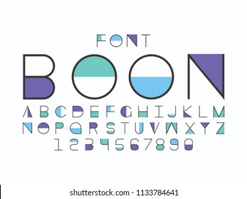 Boon blue font. Vector alphabet letters and numbers. Typeface design. 
