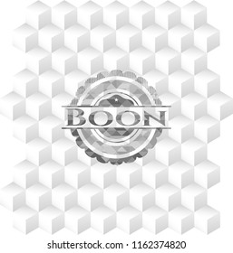 Boon grey badge with geometric cube white background