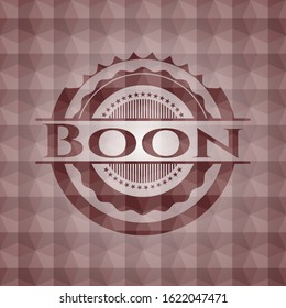 Boon red seamless emblem with geometric background.