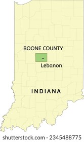 Boone County and city of Lebanon location on Indiana state map