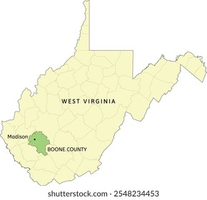 Boone County and city of Madison location on West Virginia state map