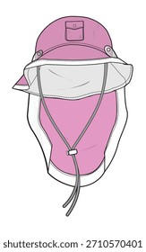 Boonie hats technical flat drawing vector mockup template.