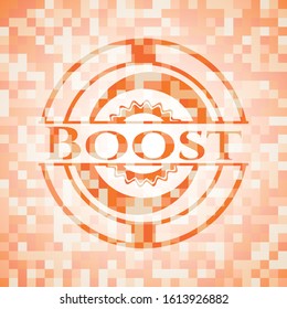 Boost abstract orange mosaic emblem with background