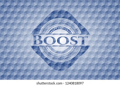 Boost blue badge with geometric pattern.