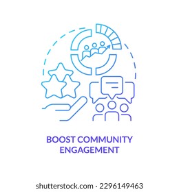 Boost community engagement blue gradient concept icon. Attract clients. Social media advertising goal abstract idea thin line illustration. Isolated outline drawing. Myriad Pro-Bold font used