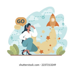 Boost up concept. Business growth or career promotion to higher position. Motivational power, efficiency and capability. Positive individual improvement. Flat vector illustration