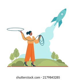 Impulsar el concepto. El crecimiento y la mejora mental o la promoción de las perspectivas de carrera se elevan a una posición más alta. Poder, eficiencia y capacidad motivacionales. Crecimiento individual positivo. Ilustración vectorial plana