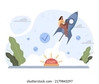 Boost up concept. Mental growth and improvement or career promote to higher position. Motivational power, efficiency and capability. Positive individual growth. Flat vector illustration