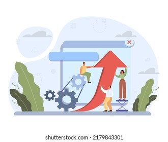 Boost up concept. Mental growth and improvement or career promote to higher position. Motivational power, efficiency and capability. Positive individual growth. Flat vector illustration