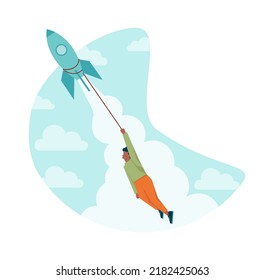 Boost up concept. Mental growth and improvement or career promote to higher position. Motivational power, efficiency and capability. Positive individual growth. Flat vector illustration