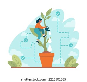 Boost up concept. Mental growth and improvement or career promote to higher position. Motivational power, efficiency and capability. Positive individual growth. Flat vector illustration