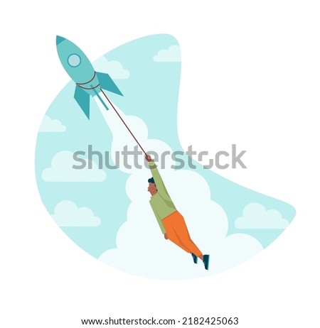 Boost up concept. Mental growth and improvement or career promote to higher position. Motivational power, efficiency and capability. Positive individual growth. Flat vector illustration