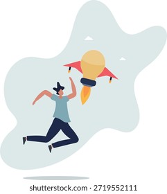 Impulsionar a ideia criativa, a imaginação, a inovação ou a tecnologia para ajudar o sucesso, inventar uma nova solução para ganhar a competição empresarial concept.life e o emprego das pessoas.