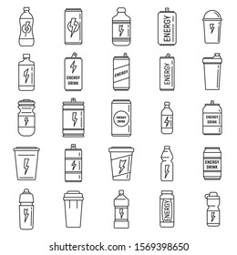 Boost energetic drink icons set. Outline set of boost energetic drink vector icons for web design isolated on white background