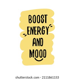 Boost energy and mood label, quality sticker icon. Isolated on white energetic product badge for package graphic design. Healthy supplement element, vector illustration