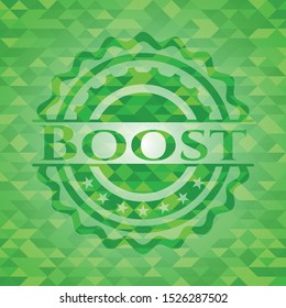 Boost green emblem. Mosaic background. Vector Illustration. Detailed.