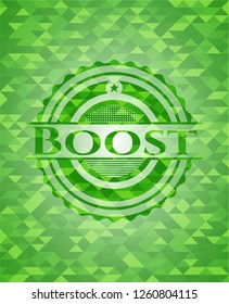 Boost green emblem with mosaic ecological style background