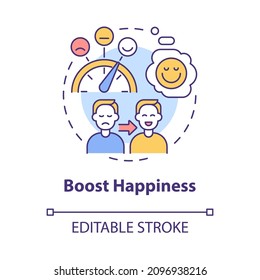 Boost happiness concept icon. Living happy life. Wellness lifestyle abstract idea thin line illustration. Isolated outline drawing. Editable stroke. Roboto-Medium, Myriad Pro-Bold fonts used