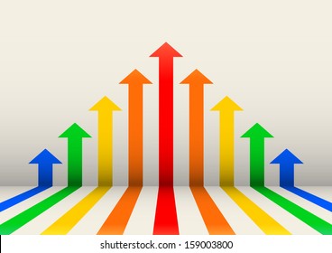 ilustración de refuerzo, flechas con colores diferentes que indican un aumento del éxito
